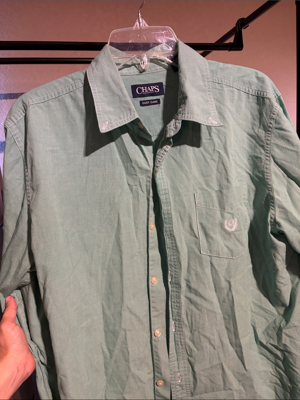 Chaps Mint Green Button-Up Shirt with Easy Care Label